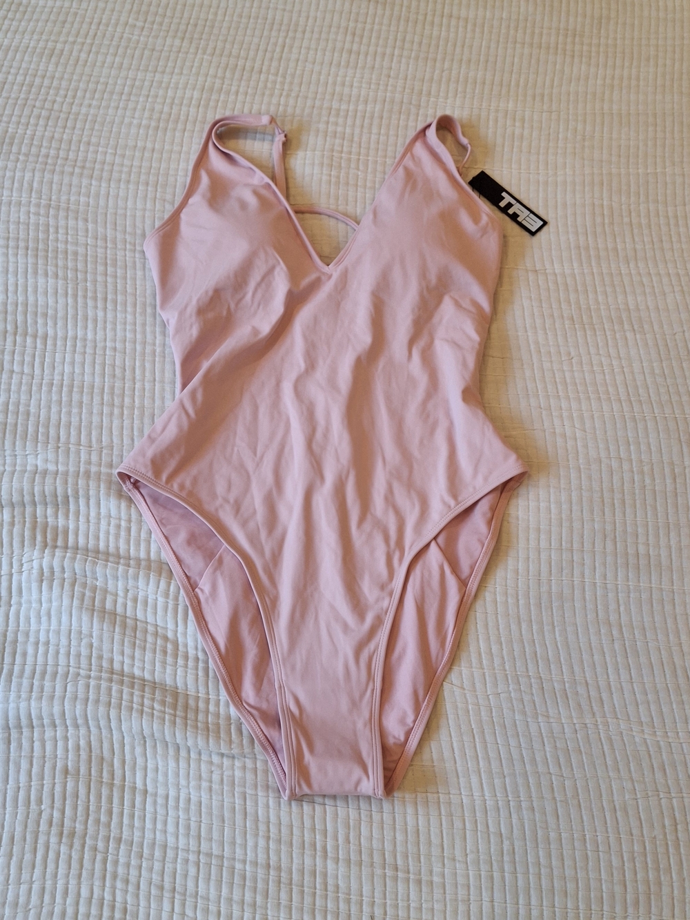 NWT TA3 Light Pink Hi Cut Plungey One-Piece Swimsuit 2X Regular/Long Torso